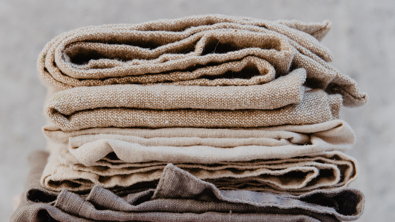 Pile of linen fabrics