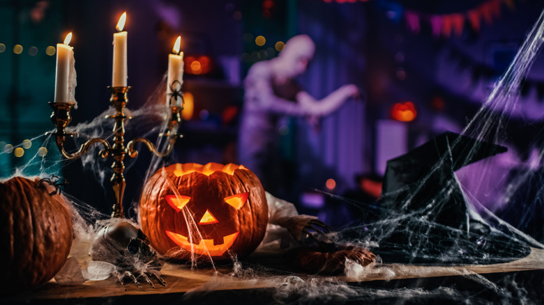 Halloween decor with purple background