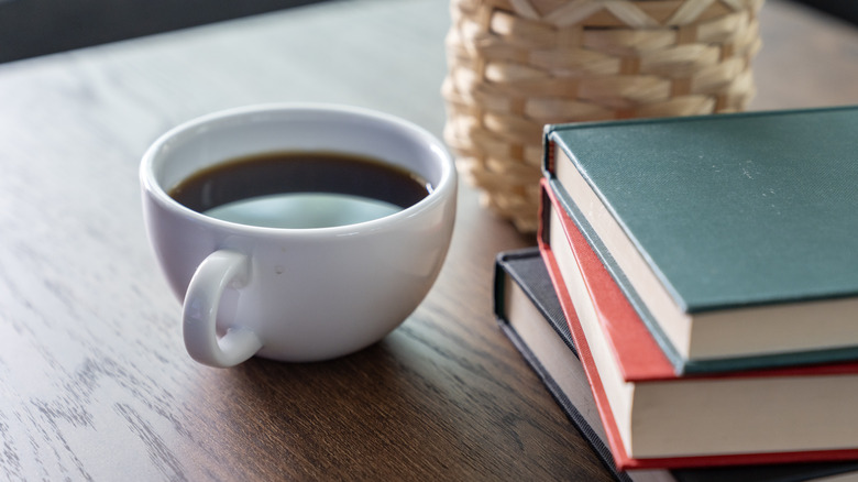 mug on wooden coffee table