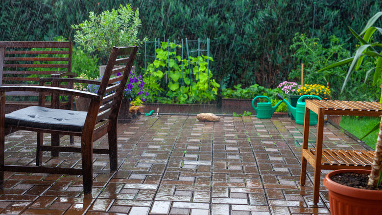 Patio furniture in the rain