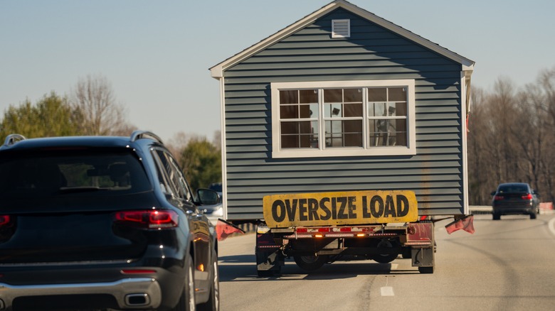 large shed being transported