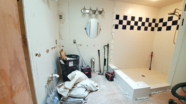 a bathroom being renovated