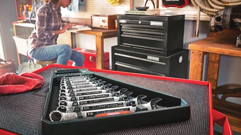 wrench set sitting on a workbench