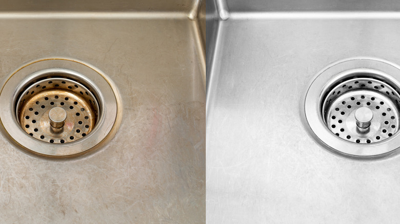 rusty and clean stainless sink