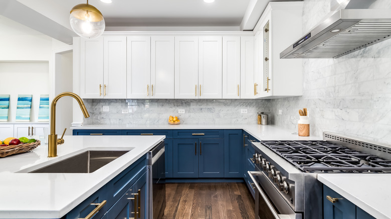 Blue kitchen with island