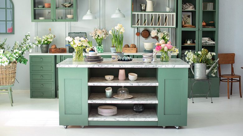 Kitchen island with shelving