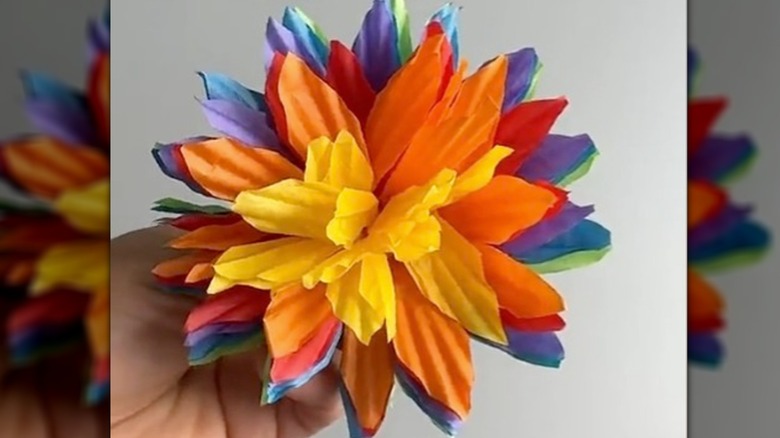 Paper rainbow flower made of cupcake liners