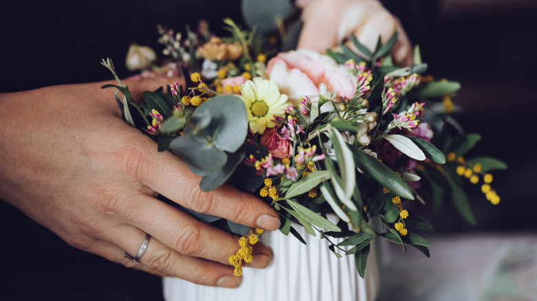 florist handling small bouquet