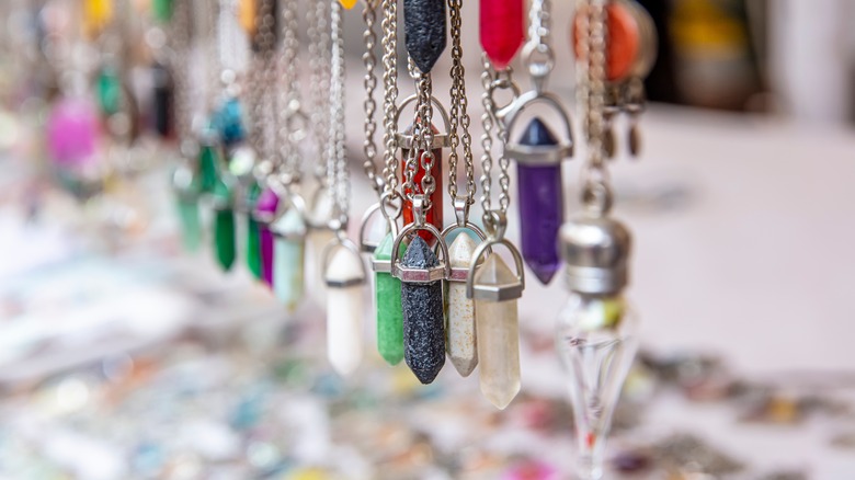 silver crystal necklaces hanging