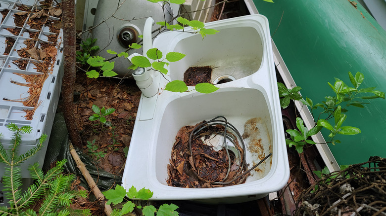 Old discarded kitchen sink