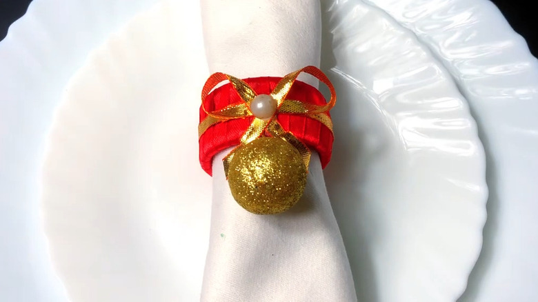 White napkin with napkin ring ornament decoration