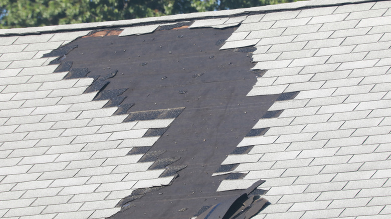 Missing shingles on a gable roof