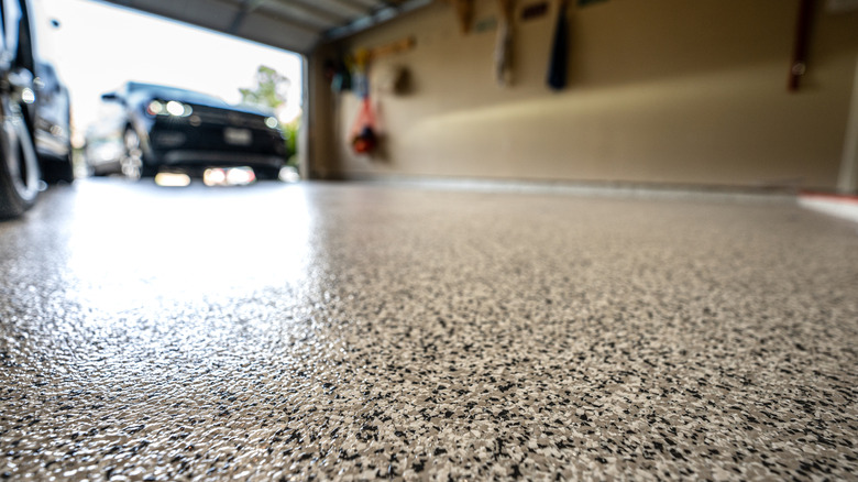 Garage with epoxy flooring