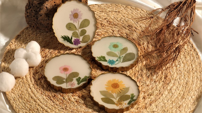 coasters with pressed flowers