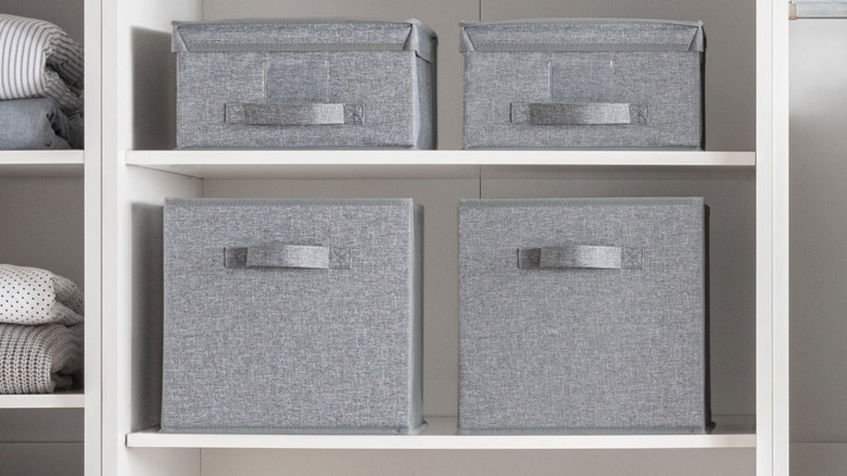 fabric storage bins in closet