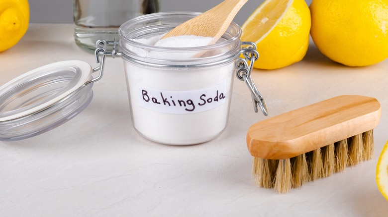 baking soda and scrub brush