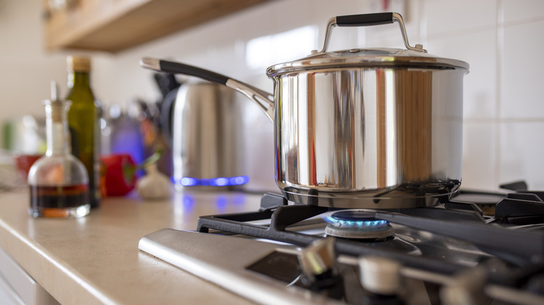 Steel pot on stove