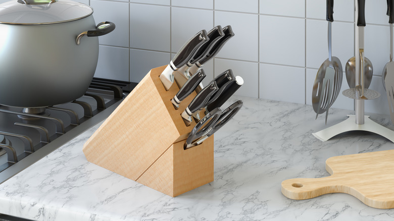 Kitchen knives in block