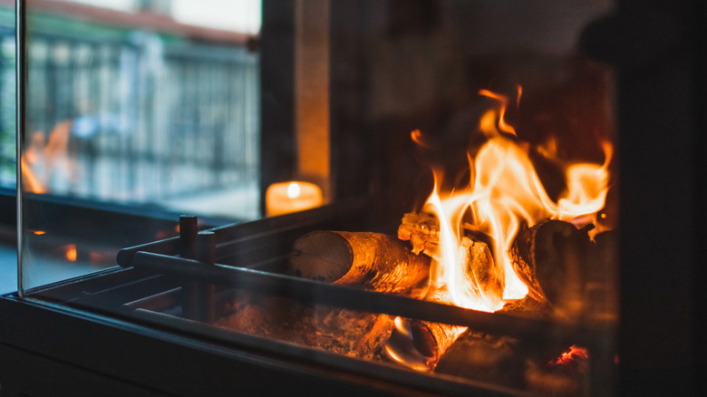 Fire going in fireplace