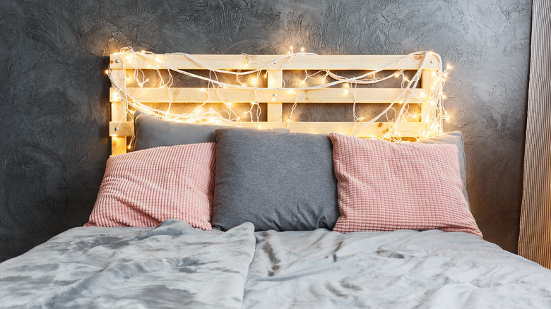 wood pallet with string lights