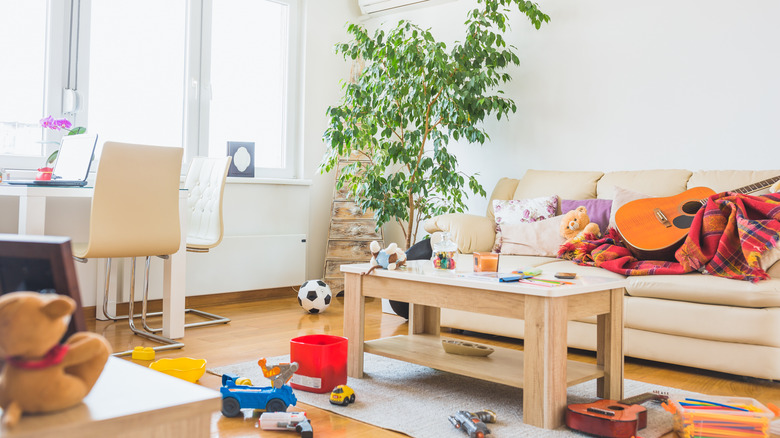 cluttered living room