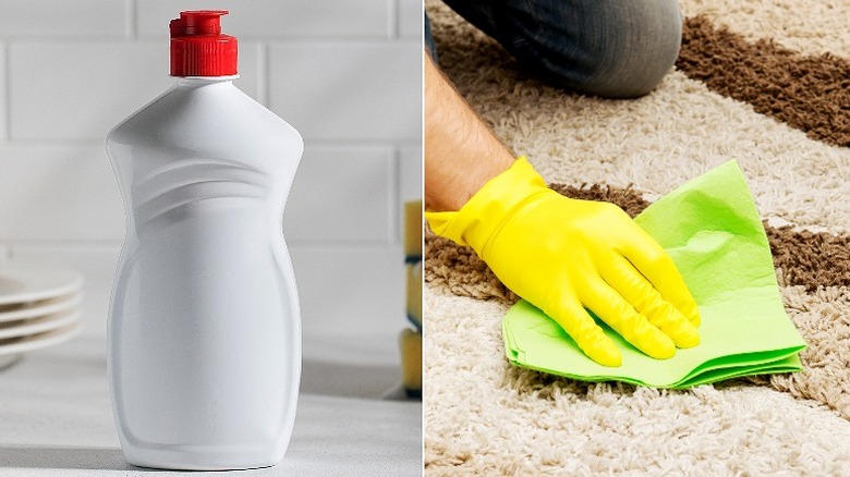 Soap, wiping carpet with cloth