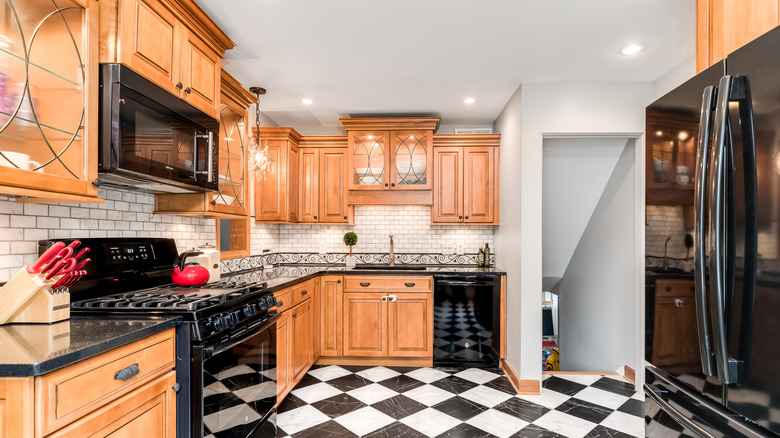 Kitchen with checkerboard floors