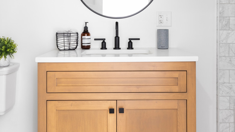 Light wood vanity and sink