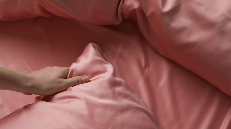 Pink silk bedding