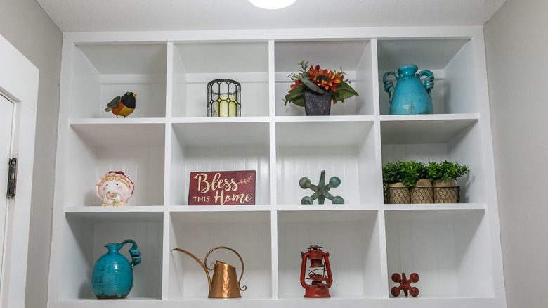Shelves in a mudroom 