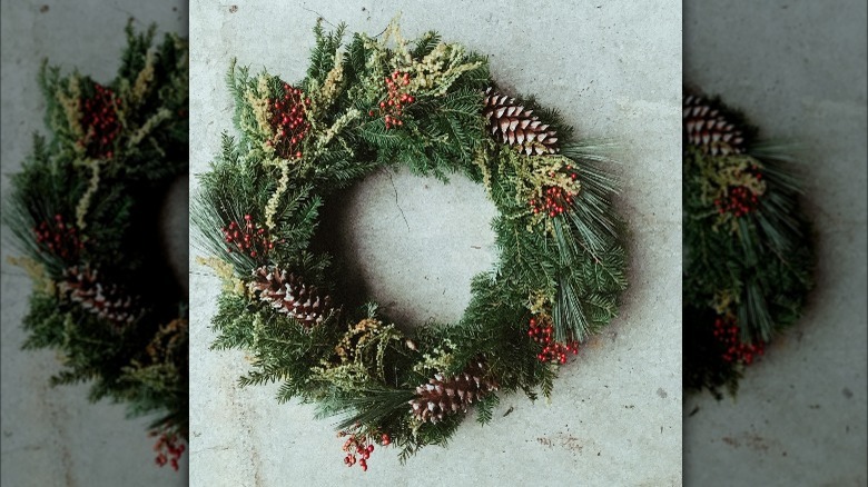 Christmas greenery with mistletoe