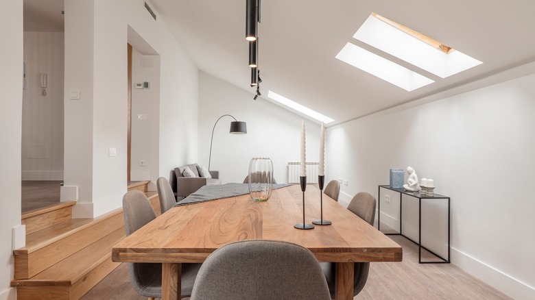 dining area with skylights