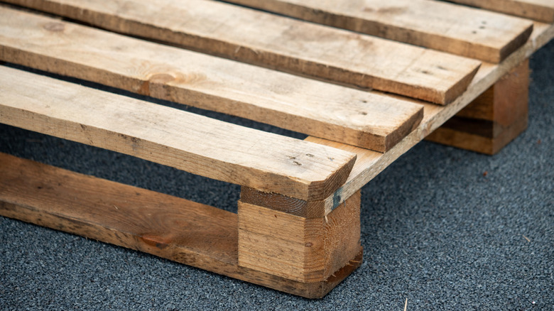 The corner of a wooden pallet