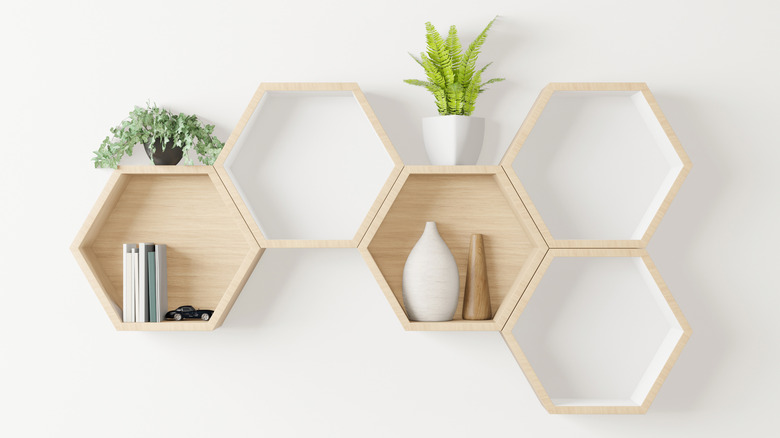 Hexagon shaped plant shelf