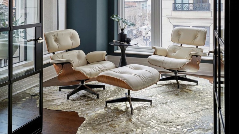 Set of Sohnne leather Eames Lounge Chair Replicas with ottoman