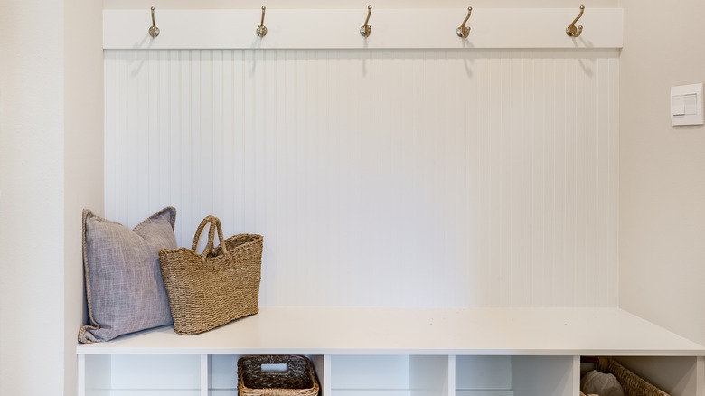 mudroom bench with hooks for hanging things