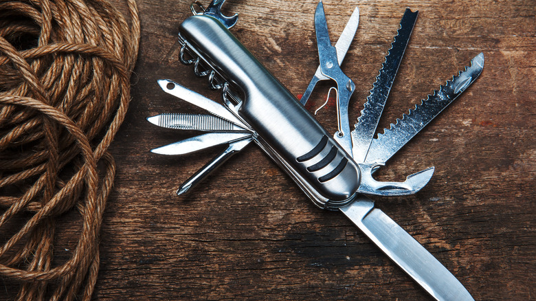 Multi-tool with a wooden background