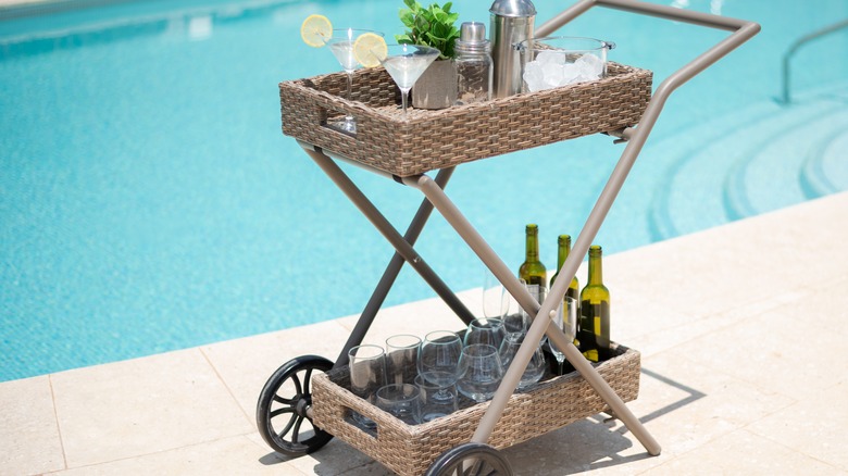 Bar cart by pool