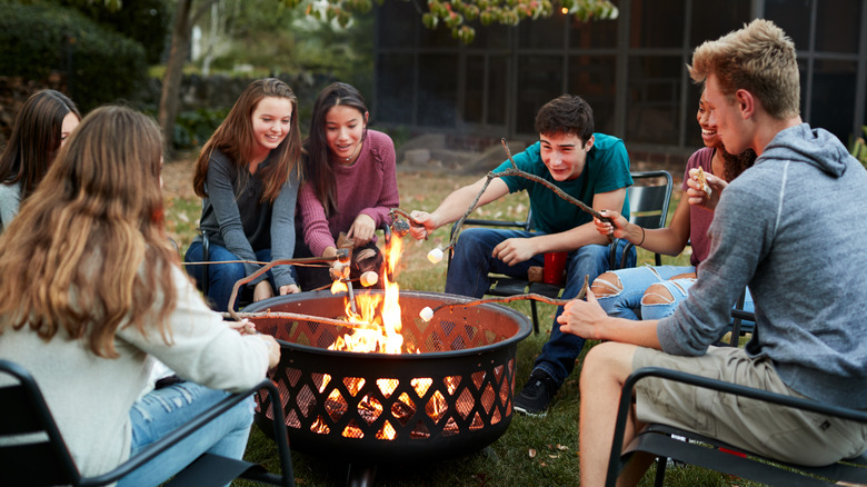 People around fire pit