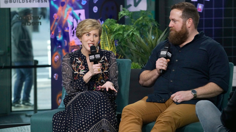 Erin and Ben Napier with mics