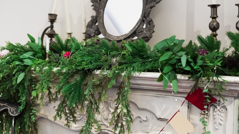 Mantel with greenery