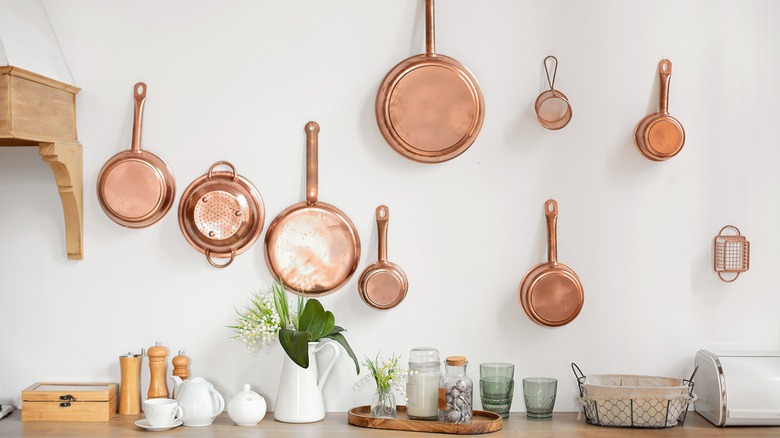 Vintage copper pot display