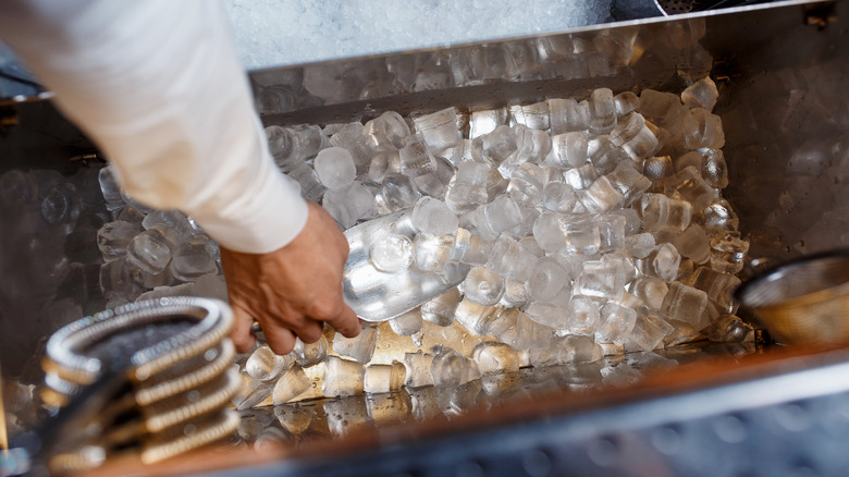 A person scooping ice