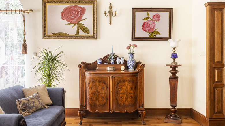 Living room with antique cabinet