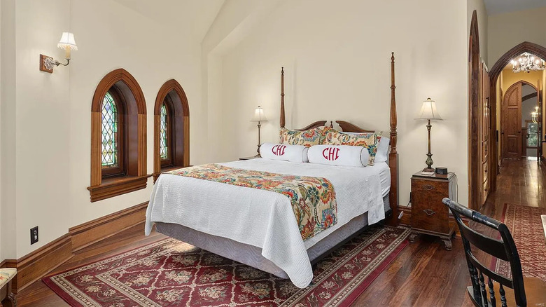 Bedroom with stained glass windows