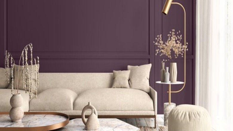 A wall featuring Glidden's Purple Basil paint color