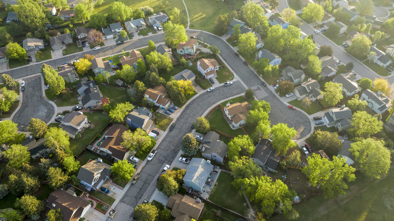 Aerial view of a suburban neighborhood