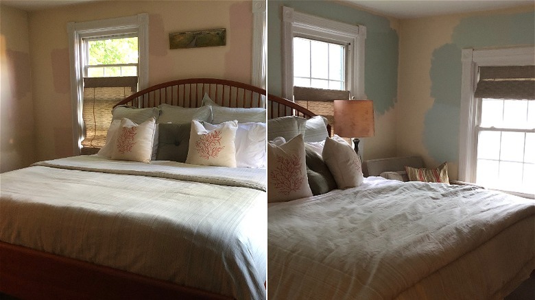 Paint swatches in bedroom