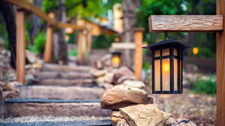 wooden pathway in garden