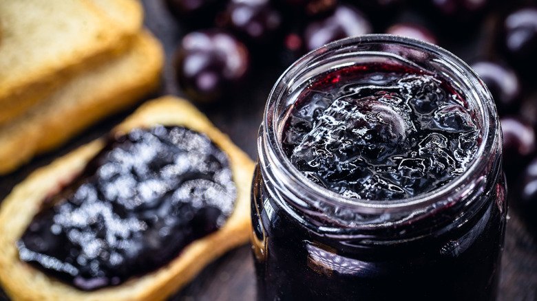 homemade grape jam in a jar 